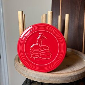 Fiestaware RETIRED SCARLET spoon rest / trivet with Flamenco Dancer